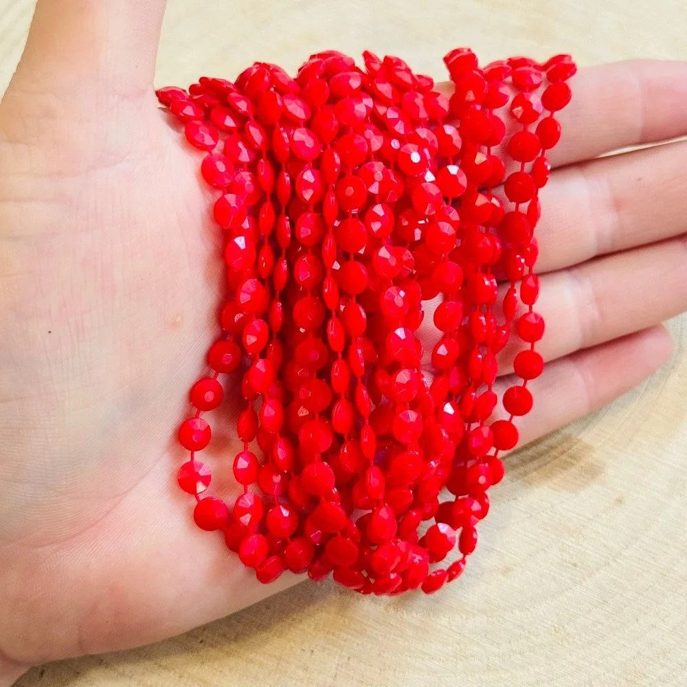 VTG Retro 60s Lucite multi beaded necklace bright red beads‎ Long Statement 36